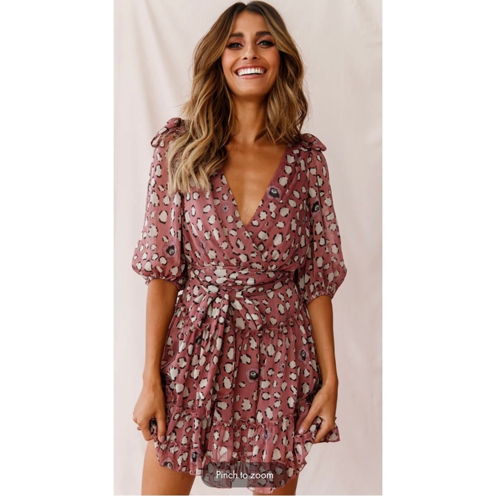 SELFIE LESLIE CHERISH BOW SHOULDER RUFFLE DETAIL DRESS ROSE - Picture 2 of 13